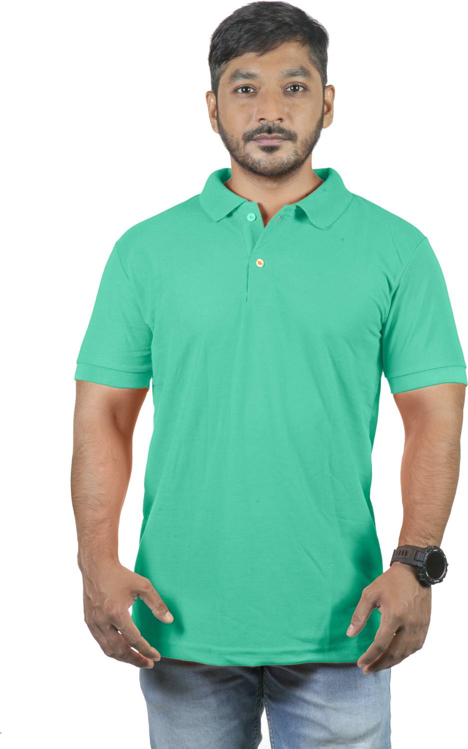 3tee Solid Men Polo Neck Light Green T-Shirt