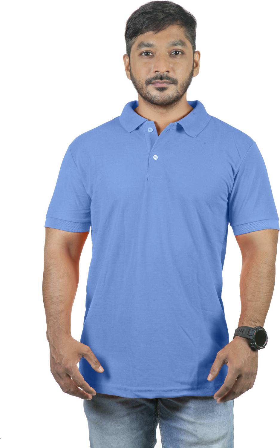3tee Solid Men Polo Neck Light Blue T-Shirt