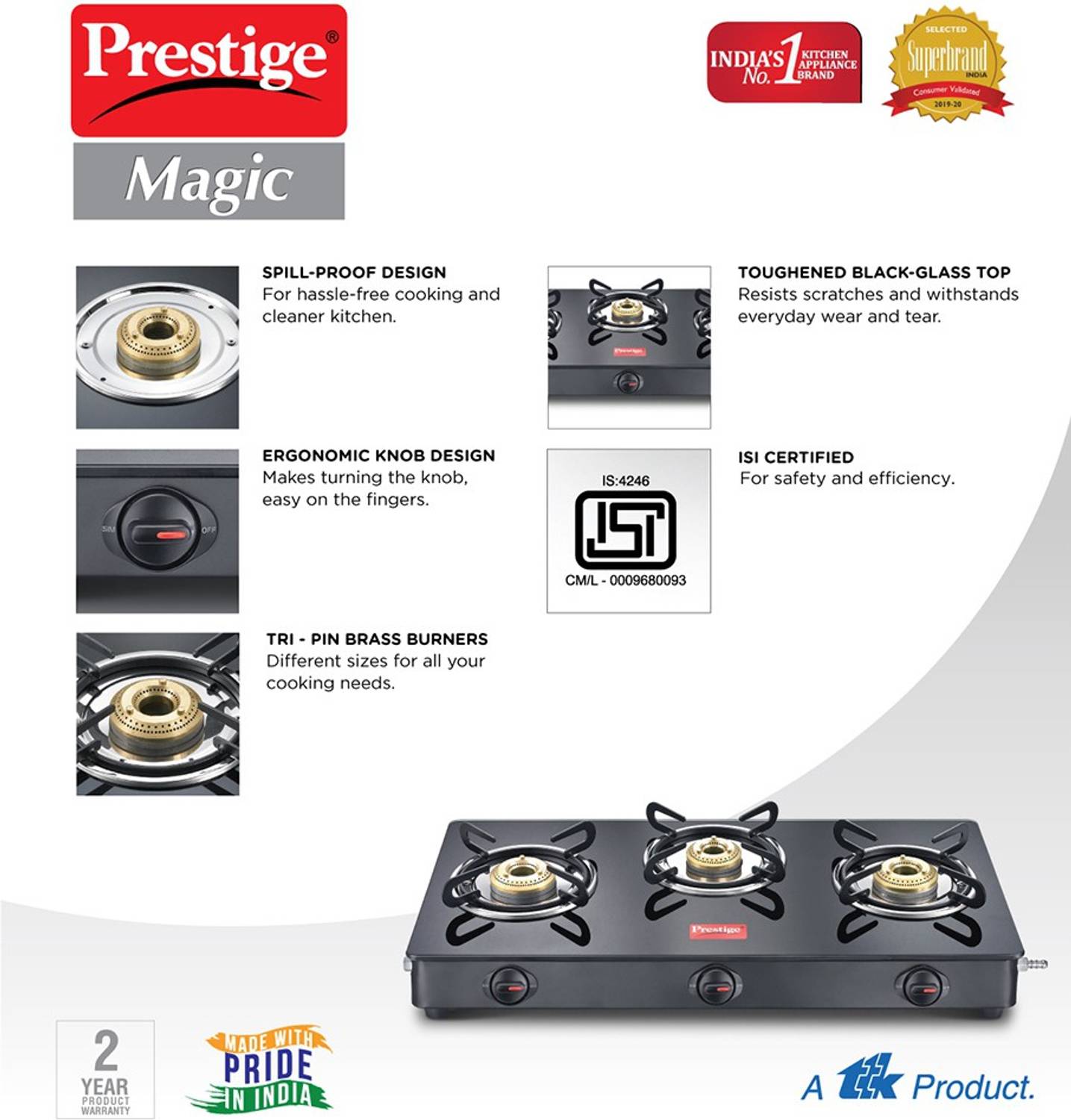 Prestige Magic GTMC03 Glass Top Gas Stove - Image 4
