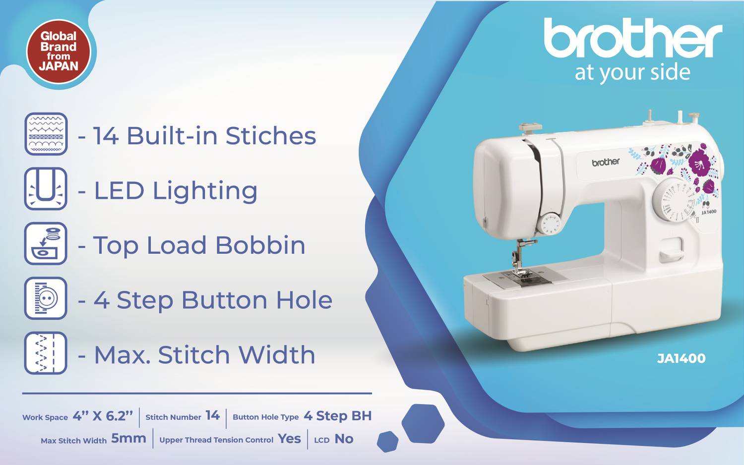 Brother JA 1400 Sewing Machine 14 Stitches White - Image 4