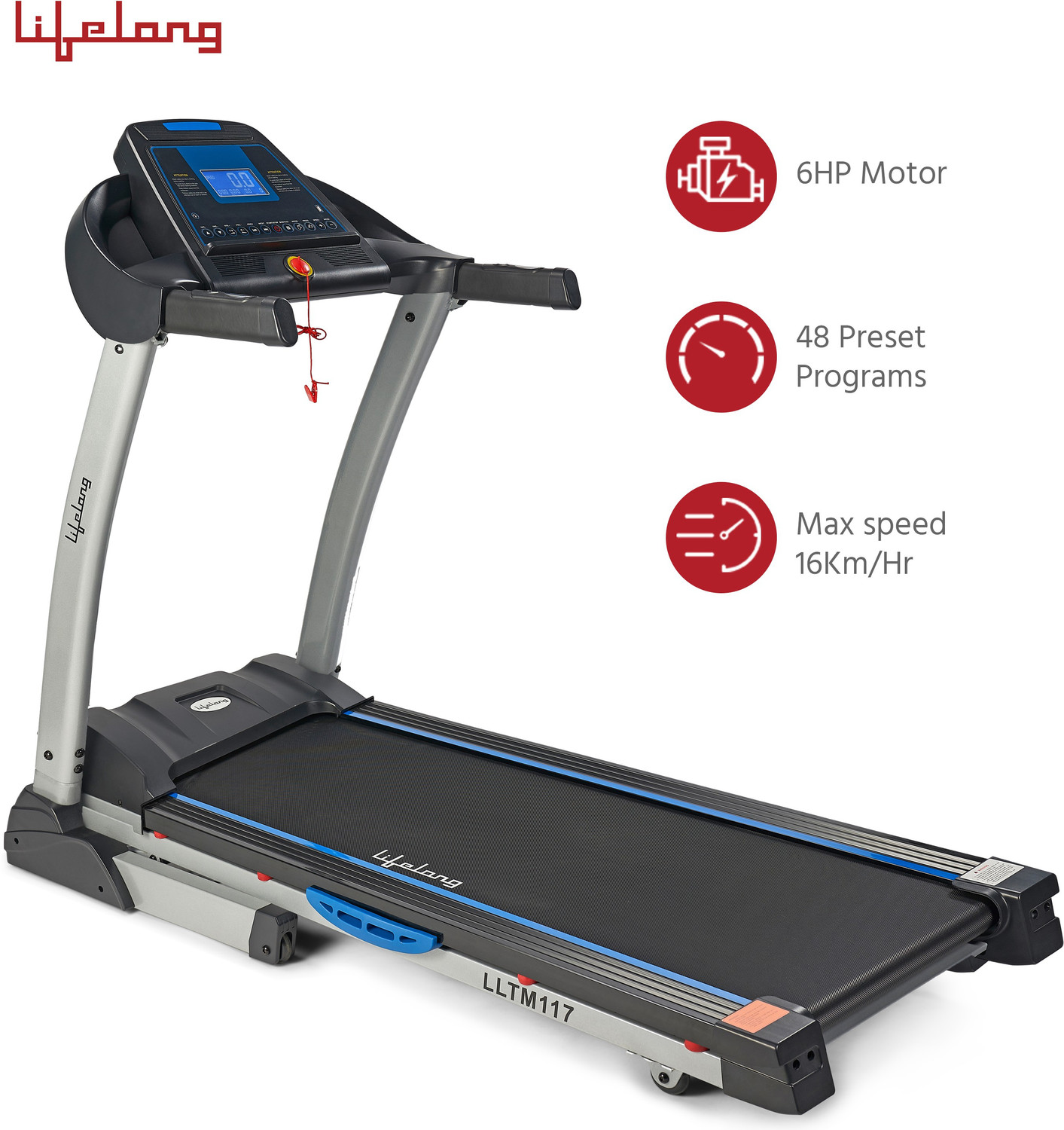 Image of Lifelong FitPro 6HP with 48 Preset Programs and 16 level Auto Incline Treadmill (Max Weight:120 kg)