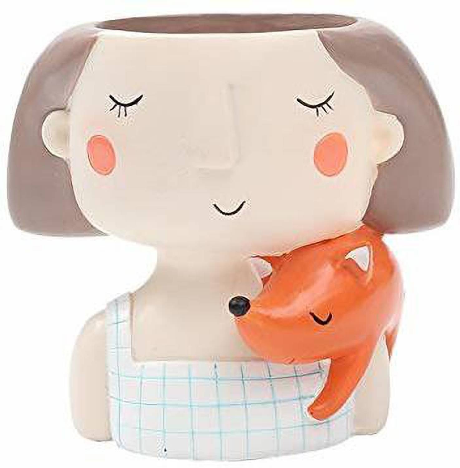 ARTSENSE Cute Small Squirrel Girl , Smiley Girl with Squirrel on Neck , Planter Pot , Succulent Indoor Outdoor Garden Décor Unique and Trendy Gift with Beautiful Handcraft (Without Plant) Plant Container Set