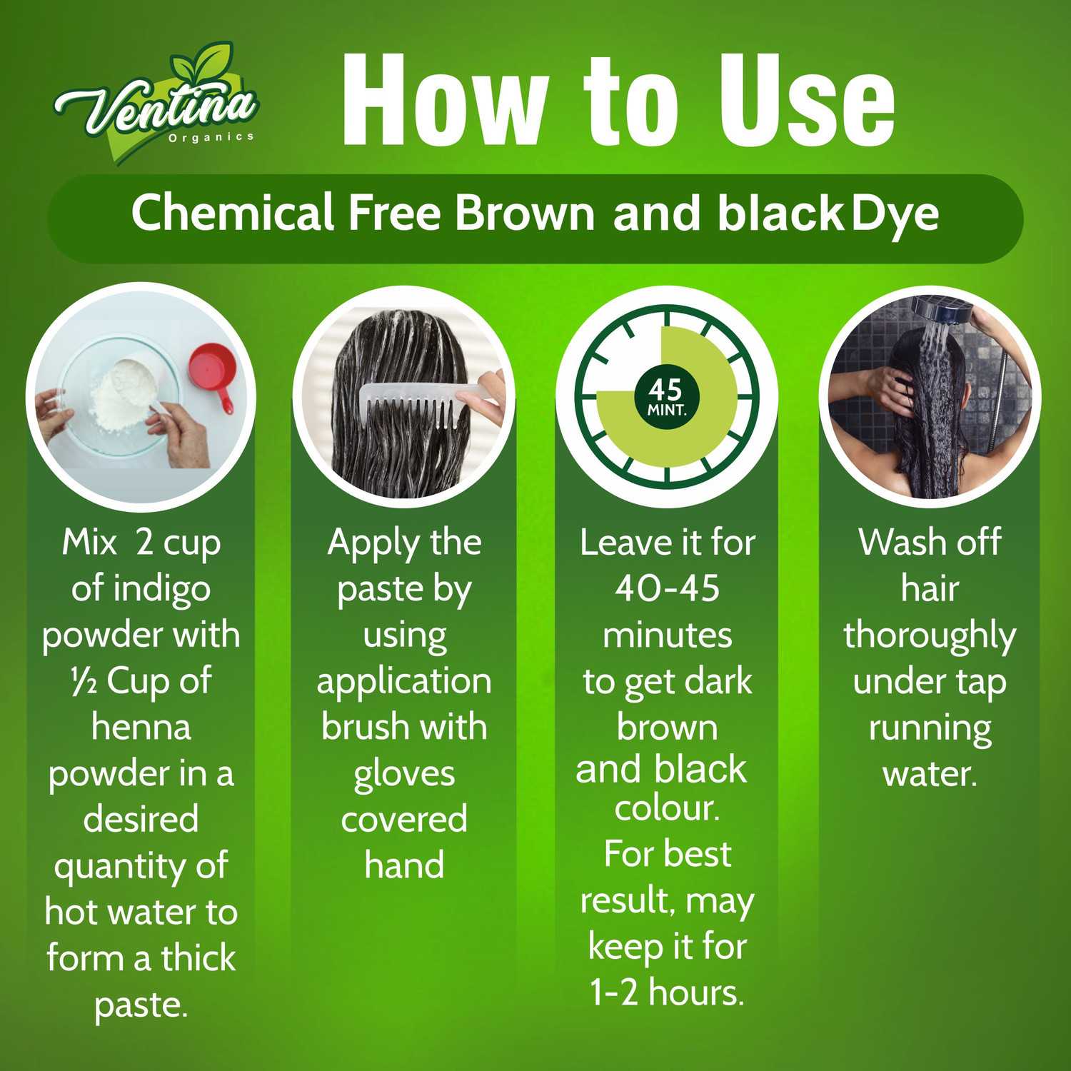 Image of Ventina Organics Indigo Powder (Indigofera Tinctoria) For Hair Pure Neel Powder For Black Hair & Beard Dye /Color