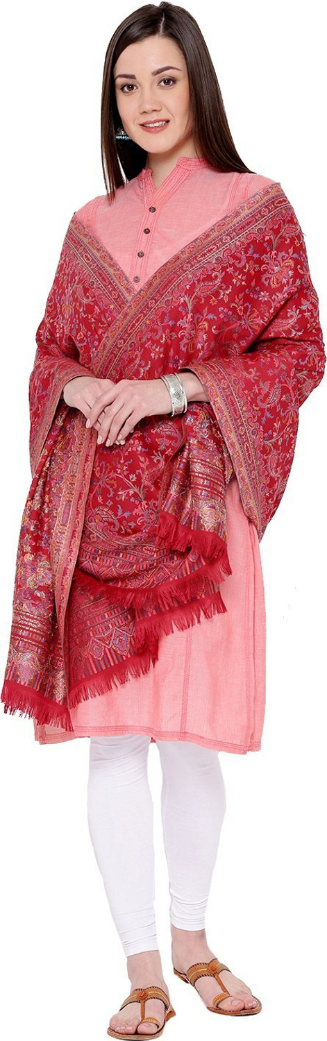 Image of WEAVERS VILLA Cotton Blend, Pure Wool Woven Women Shawl