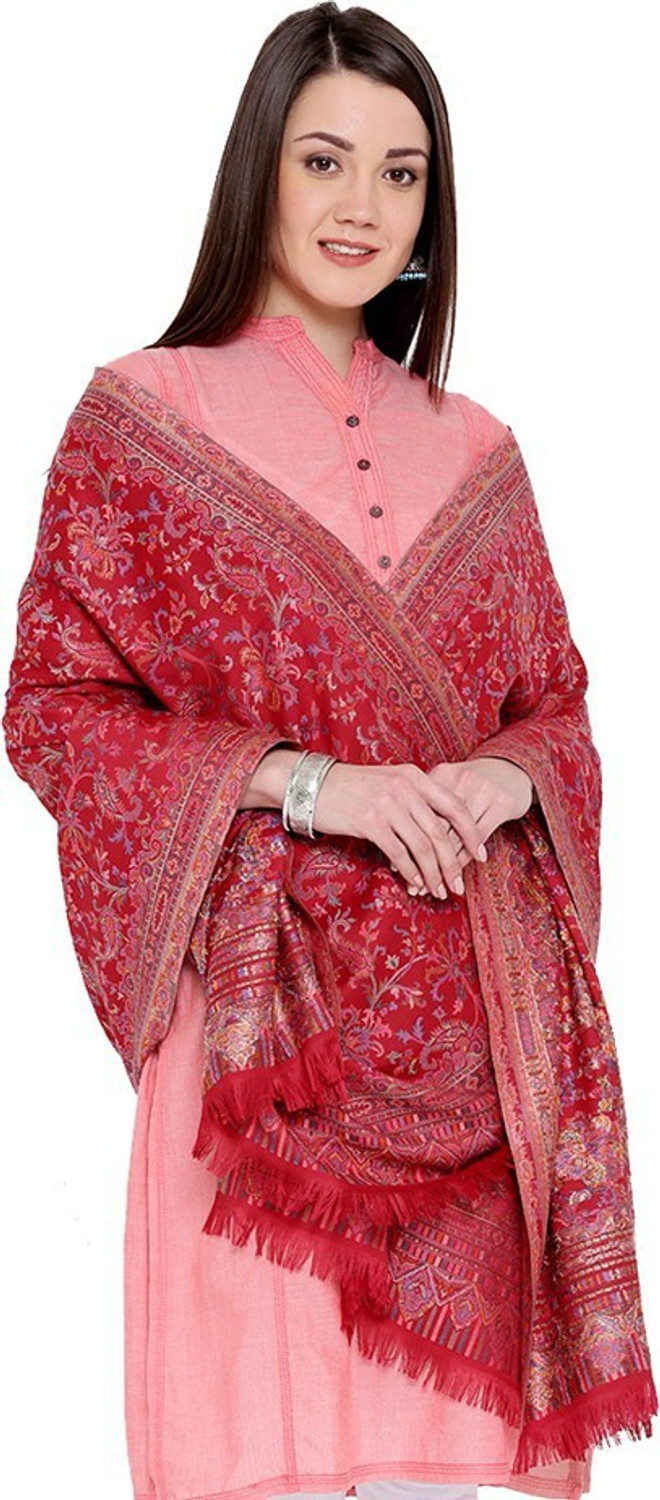 Image of WEAVERS VILLA Cotton Blend, Pure Wool Woven Women Shawl