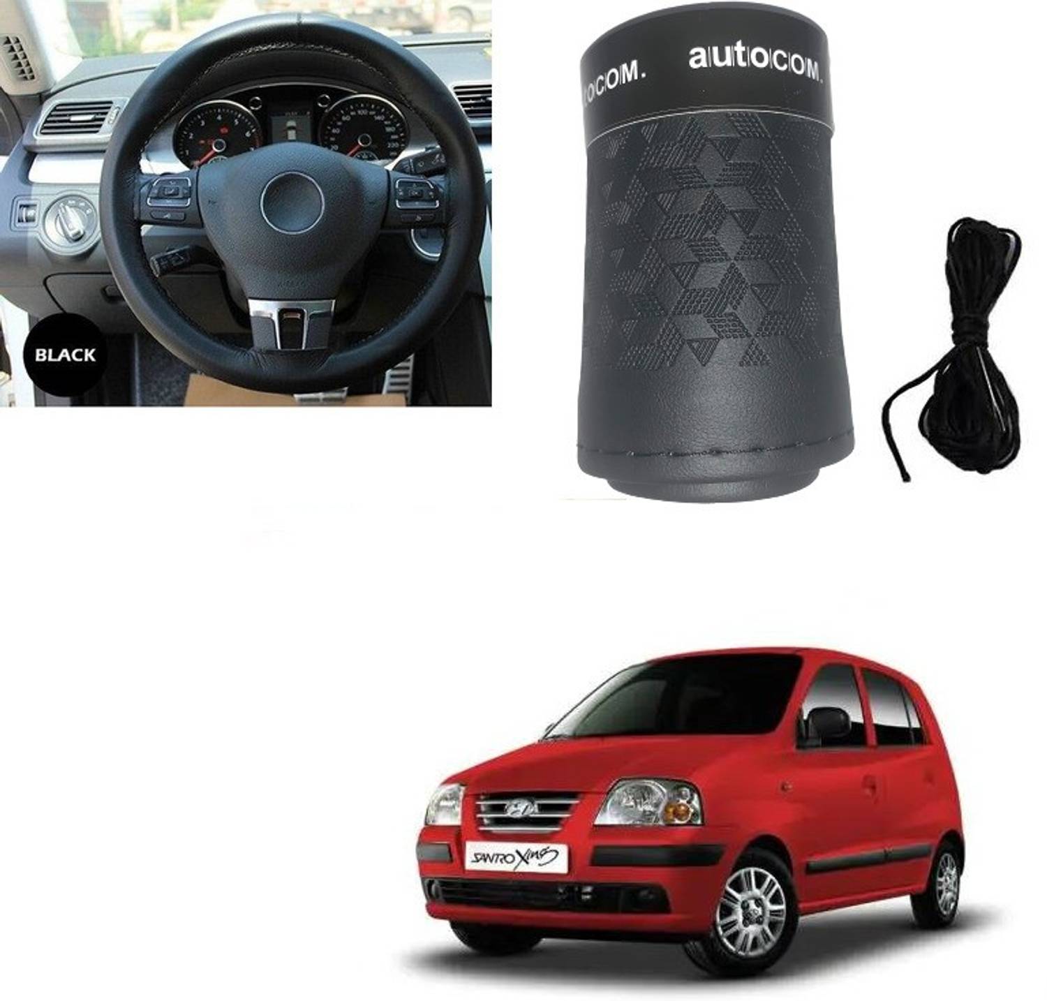Autocom Hand Stiched Steering Cover For Hyundai Santro Xing