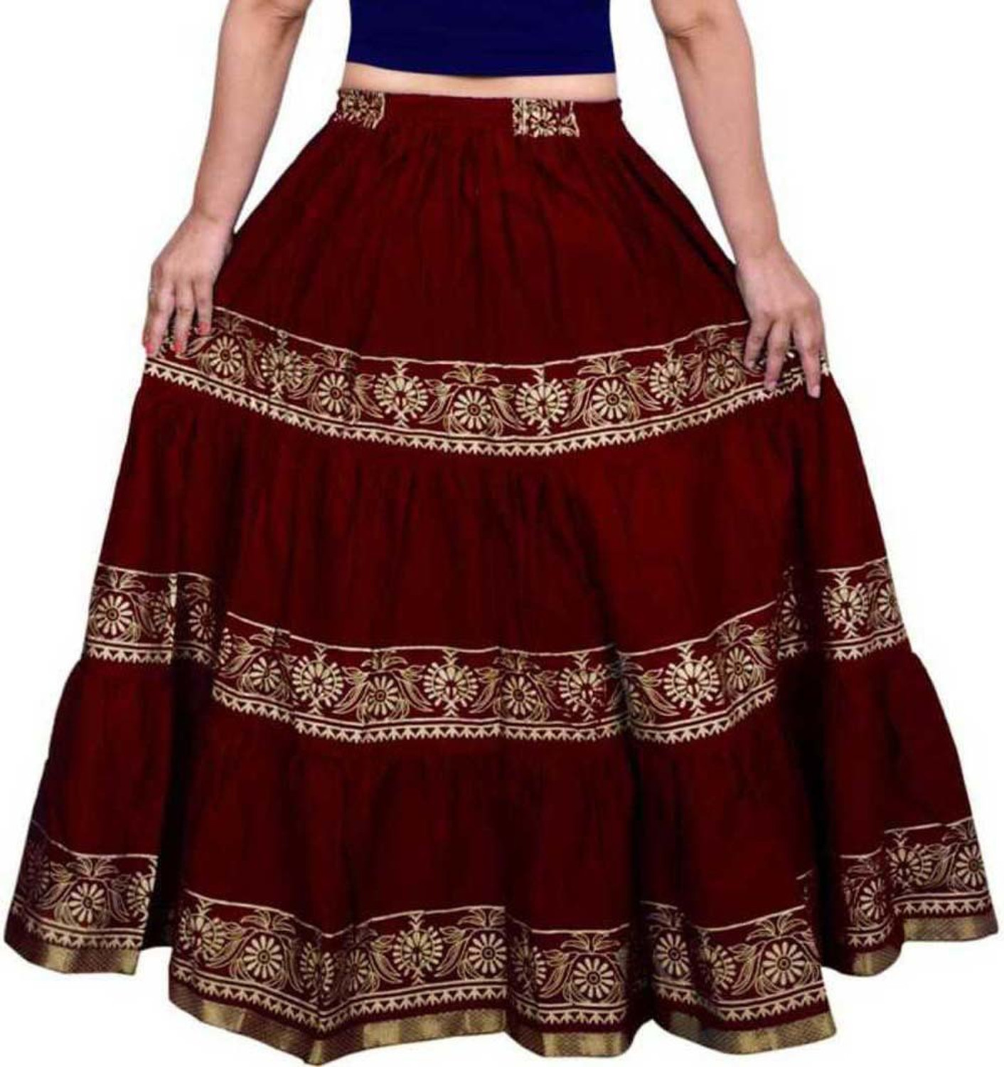 Image of DaisySkirt Printed Women Flared Maroon Skirt