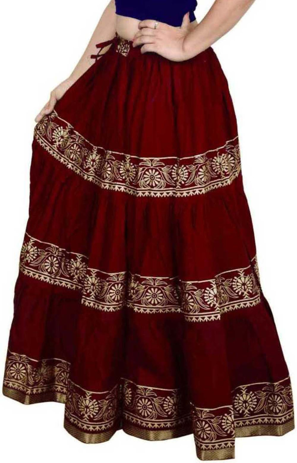 Image of DaisySkirt Printed Women Flared Maroon Skirt