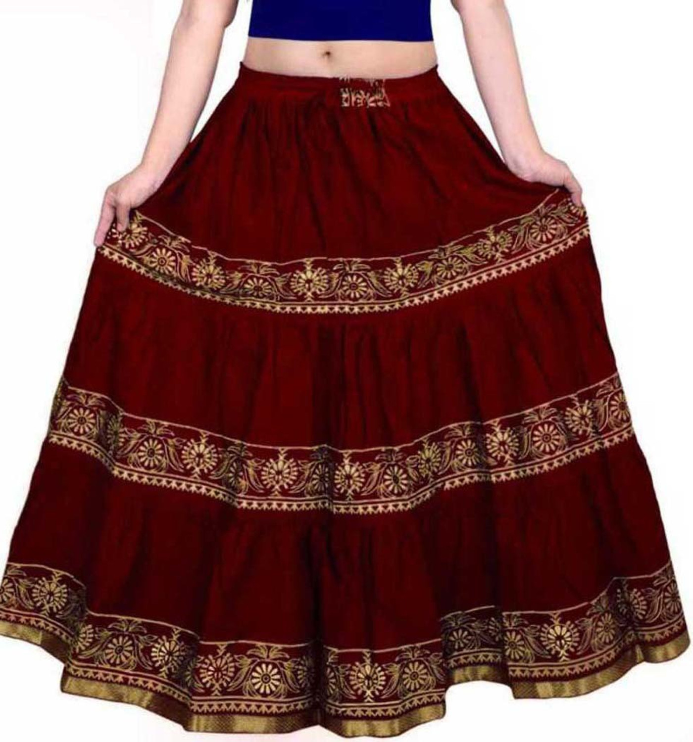 Image of DaisySkirt Printed Women Flared Maroon Skirt