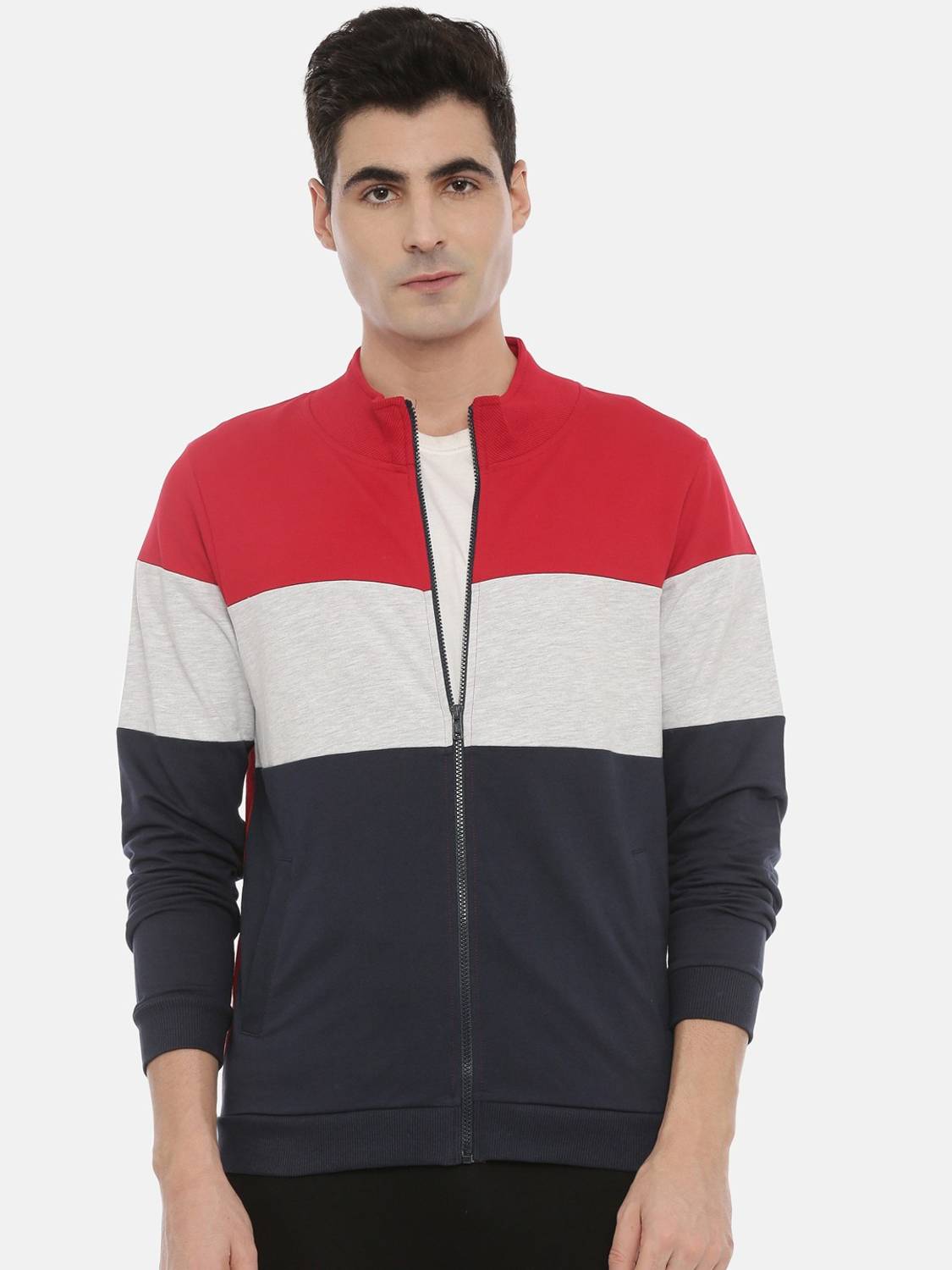 3Pin Full Sleeve Color Block Men Sweatshirt