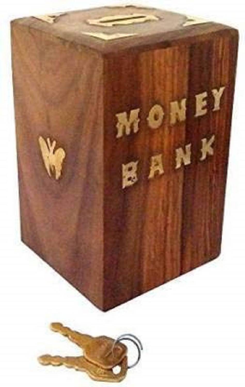 Fleurs De Rocaille Wooden Handmade Money Bank 10.16 x 10.16 x 15.24 cm - Image 1