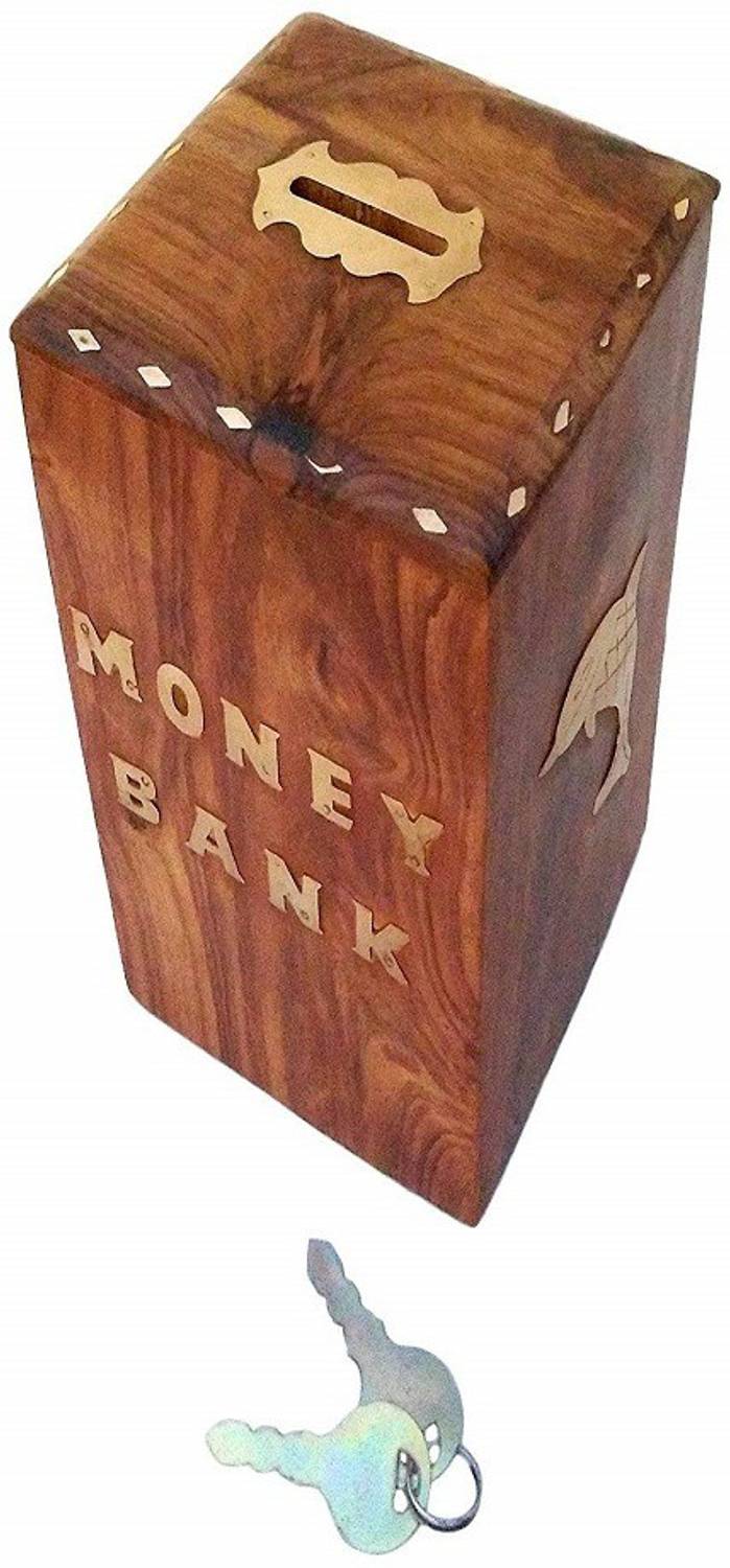 Fleurs De Rocaille Wooden Handmade Money Bank 10.16 x 10.16 x 15.24 cm - Image 2
