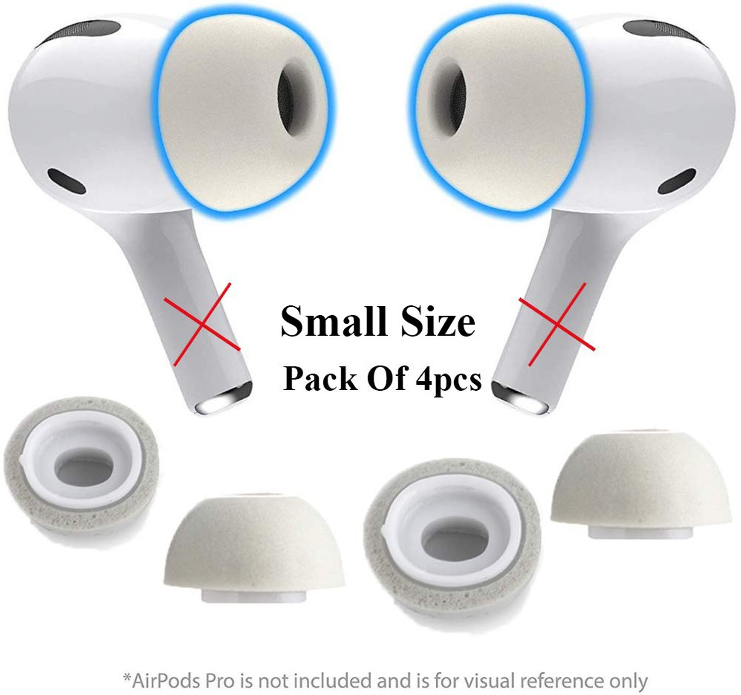 Image of Crysendo Memory Foam 2 Pairs, 4 Pcs Eartips Earbuds Cover Foam Cushion | Compatible with Headphones | Stays in Your Ears. No Pain. Grey (Small) In The Ear Headphone Cushion