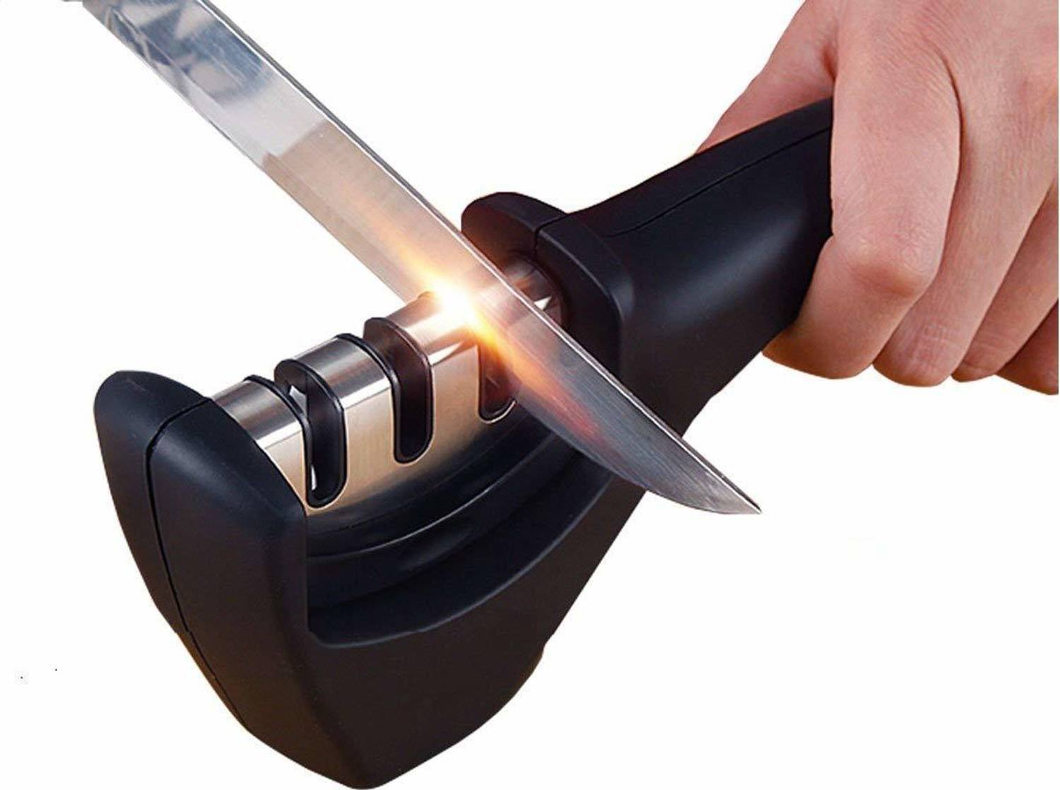 Branzios 3 Stages Knife Sharpener Ceramic, Diamond and Stainless Steel Knife Knives Scissor and Blade Sharpening Non-Slip Tools Sharpener Knife Grinder Knife Sharpening Steel Knife Sharpening Stone