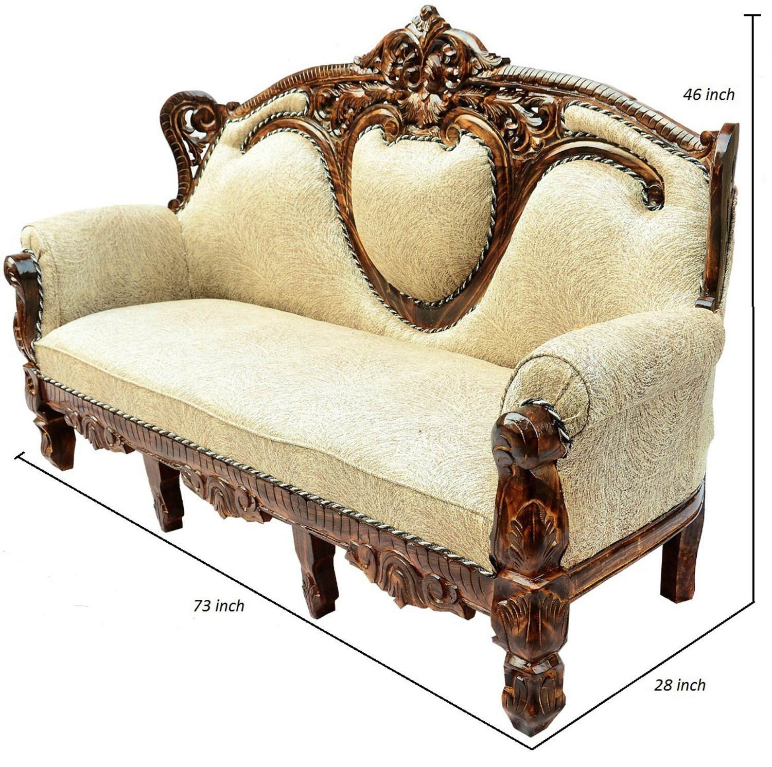 Image of W.S.HANDICRAFTS Wood Sofa Set for Home Living Room Wooden Sofa Set 3+1+1| 5 Seater Sofa Set Furnitures Color of Honey Brown. (polished Finish) Fabric 3 + 1 + 1 Sofa Set