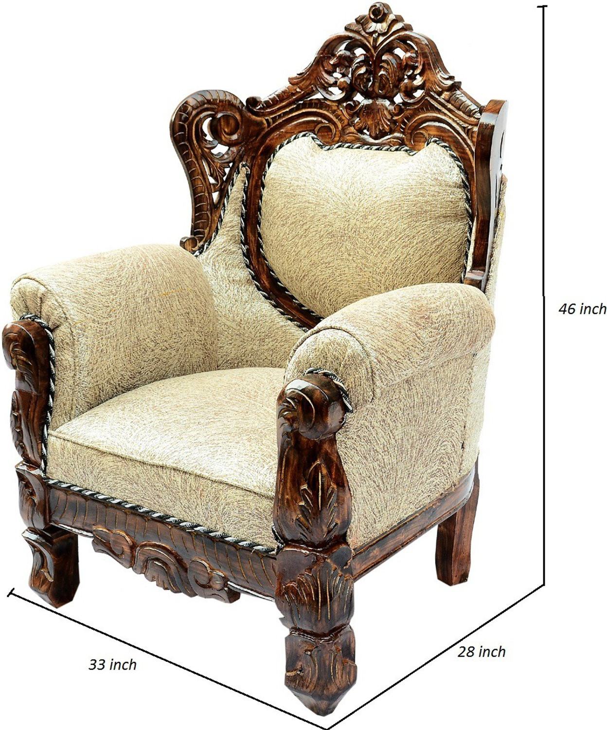 Image of W.S.HANDICRAFTS Wood Sofa Set for Home Living Room Wooden Sofa Set 3+1+1| 5 Seater Sofa Set Furnitures Color of Honey Brown. (polished Finish) Fabric 3 + 1 + 1 Sofa Set