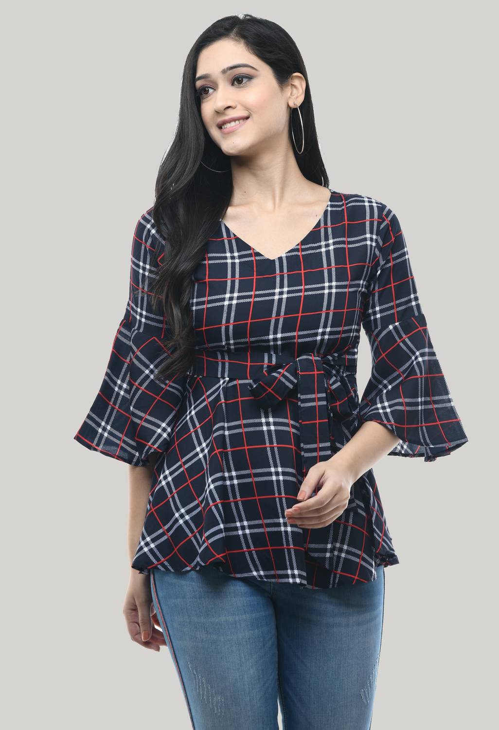 Annectant Casual Flared Sleeve Printed Women Brown Top