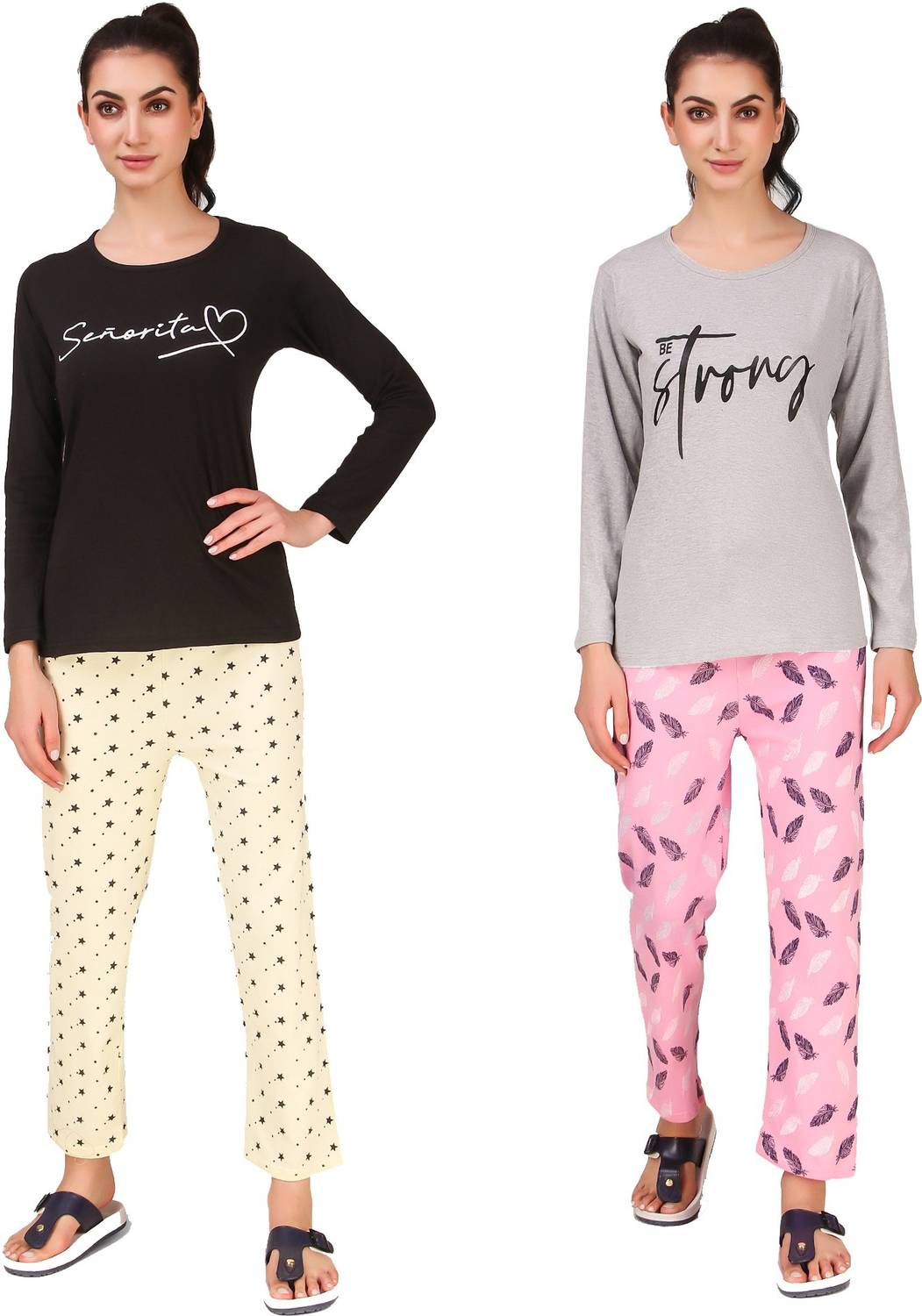 ANIXA Women Printed Multicolor Top & Pyjama Set