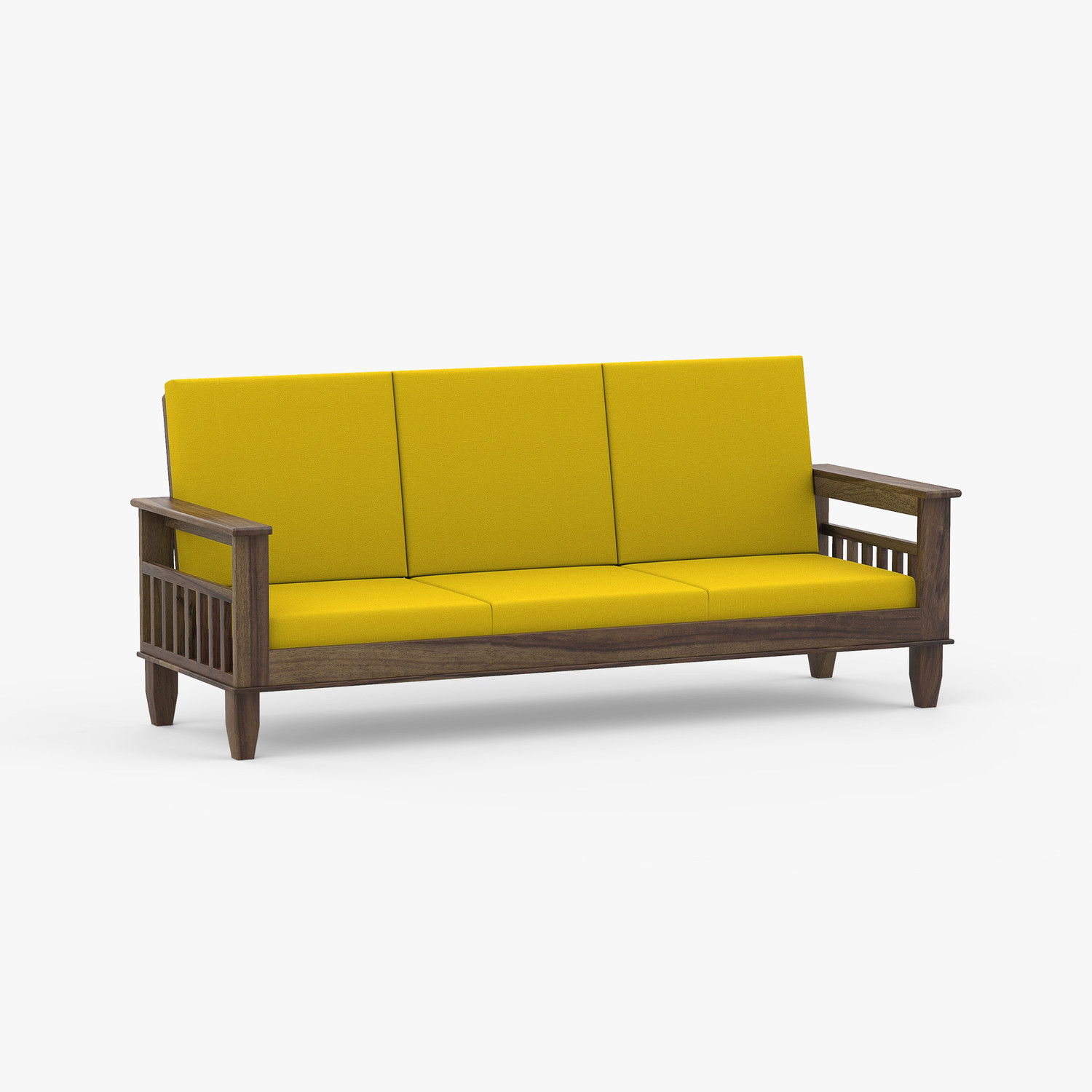 Image of Kendalwood Furniture Solid Wood 3 Seater Wooden Sofa set for living Room Furniture Fabric 3 Seater Sofa
