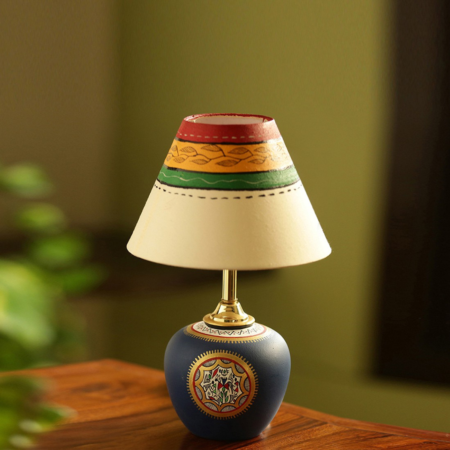 Image of ExclusiveLane 13 Inch Terracotta Handpainted Warli Matki Table Lamp