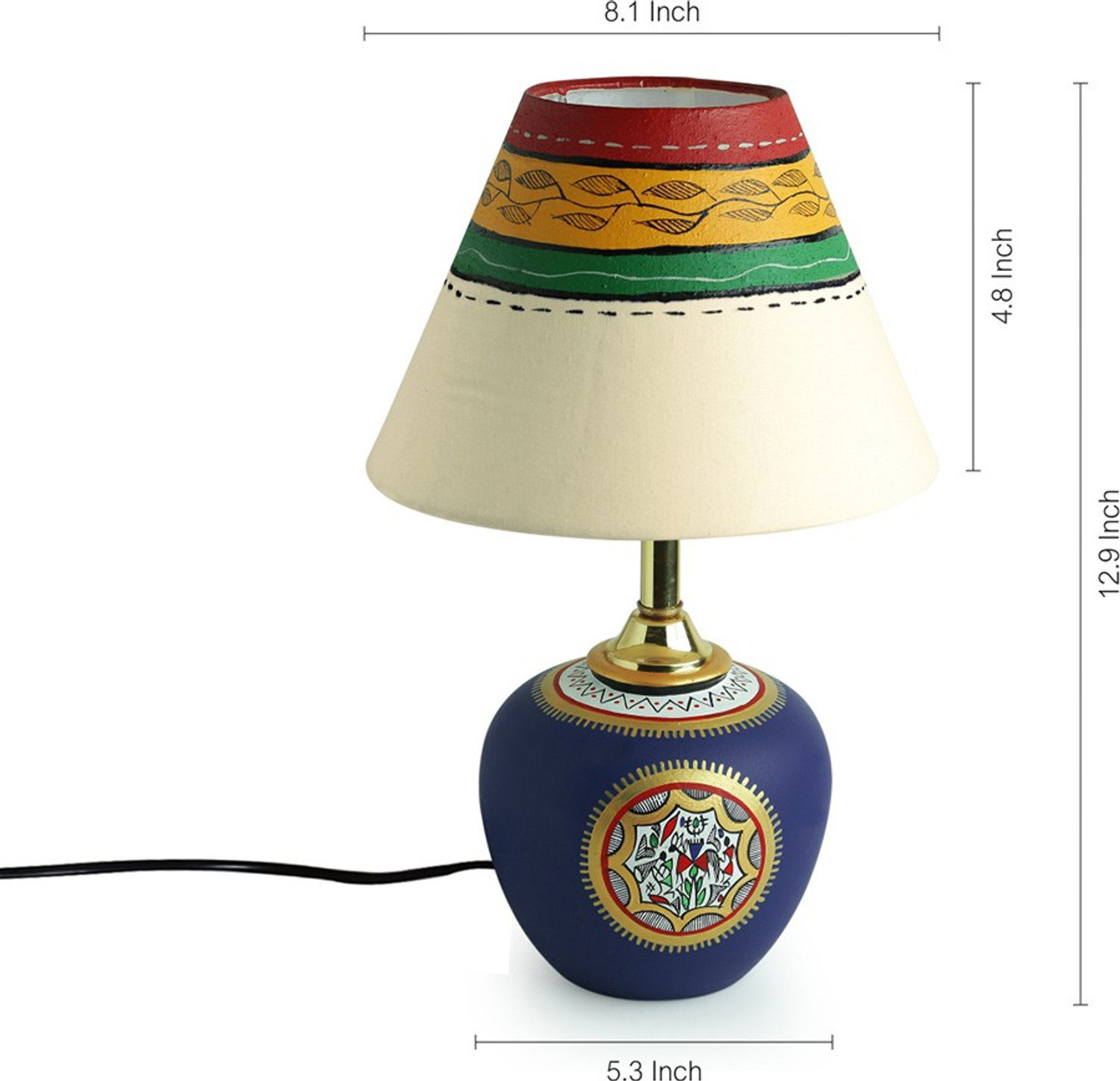 Image of ExclusiveLane 13 Inch Terracotta Handpainted Warli Matki Table Lamp