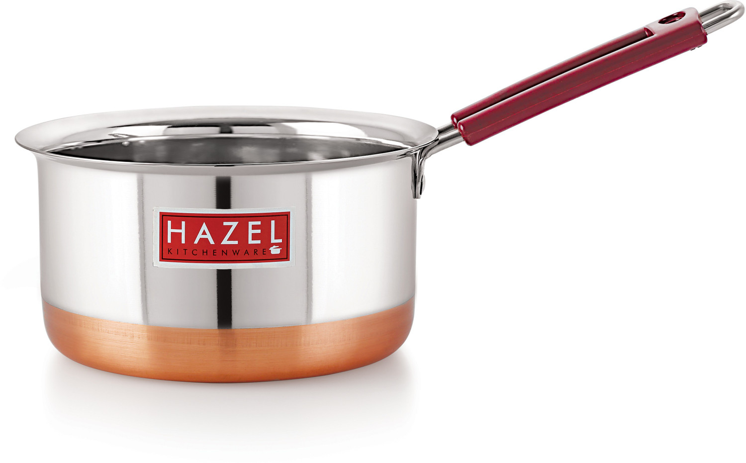 Image of HAZEL Stainless Steel Saucepan Copper Bottom Tea Pan With Rubber Grip Handle, 1300 ML Cookware Set