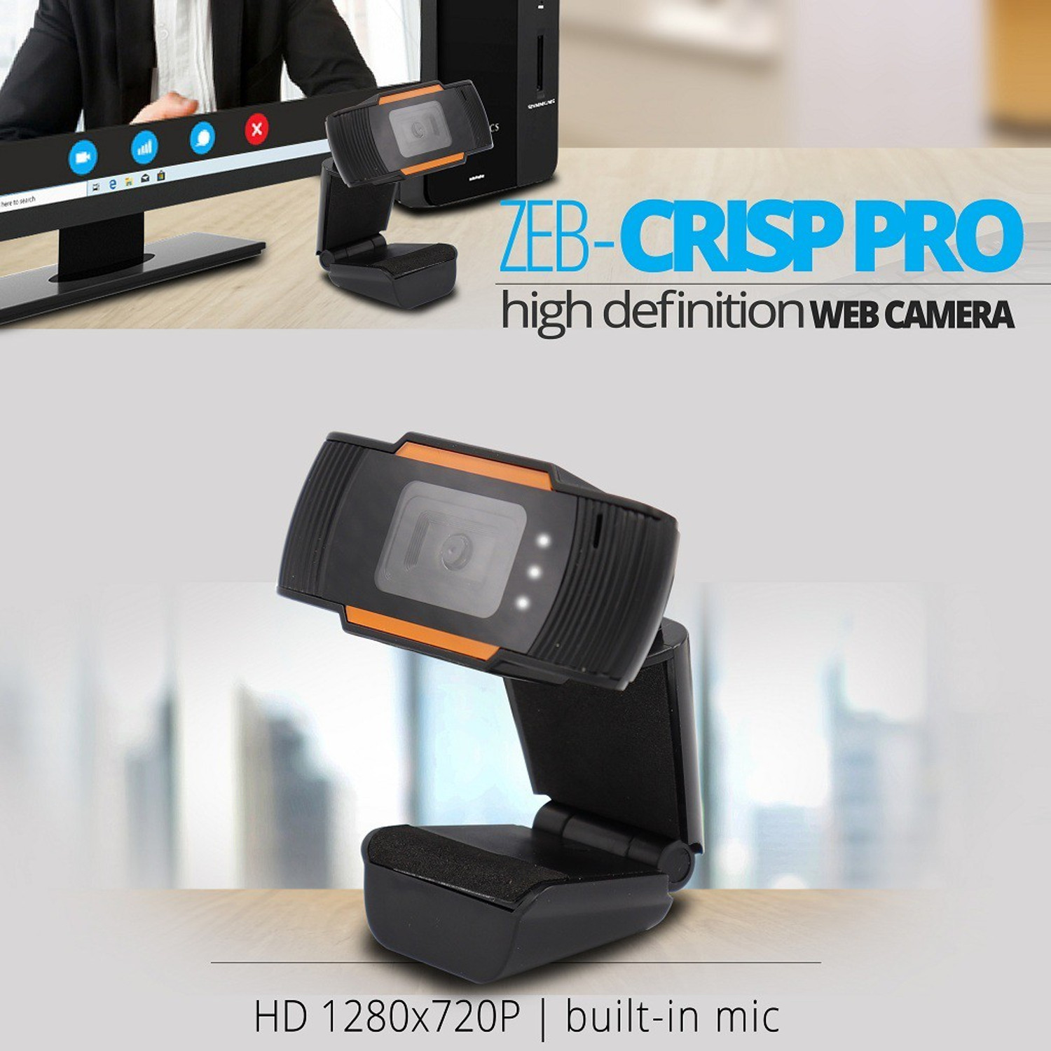 Image of ZEBRONICS Crisp Pro 4K Webcam 2048p, with Microphone, Night vision, USB Connectivity