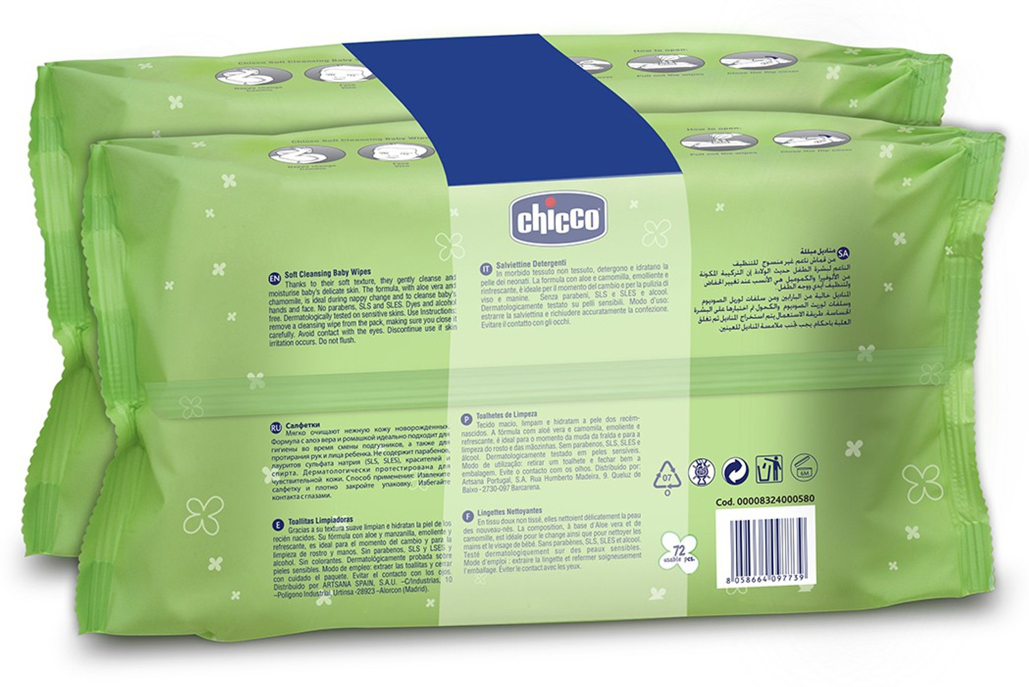 Image of Chicco Bipack Soft Cleansing Baby Wipes