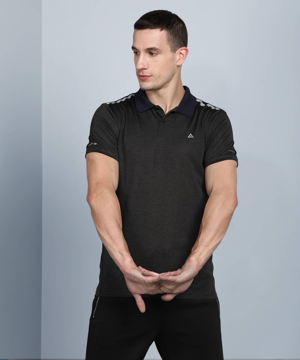 Adrenex Colorblock Men Polo Neck Blue, Grey T-Shirt