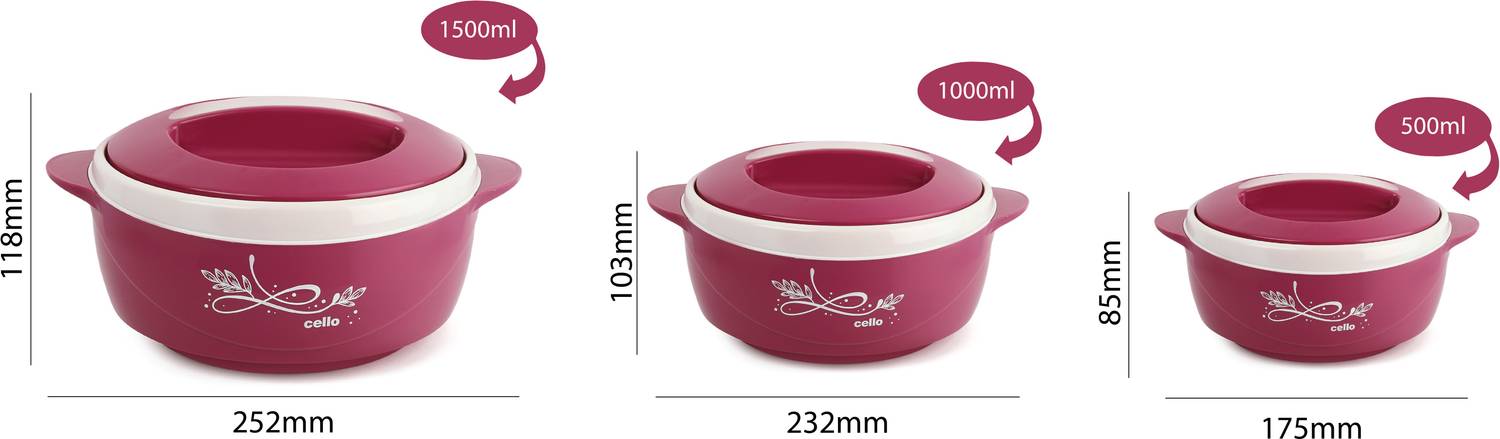 Cello Sapphire Pack of 3 Thermoware Casserole (500 ml, 1000 ml, 1... more