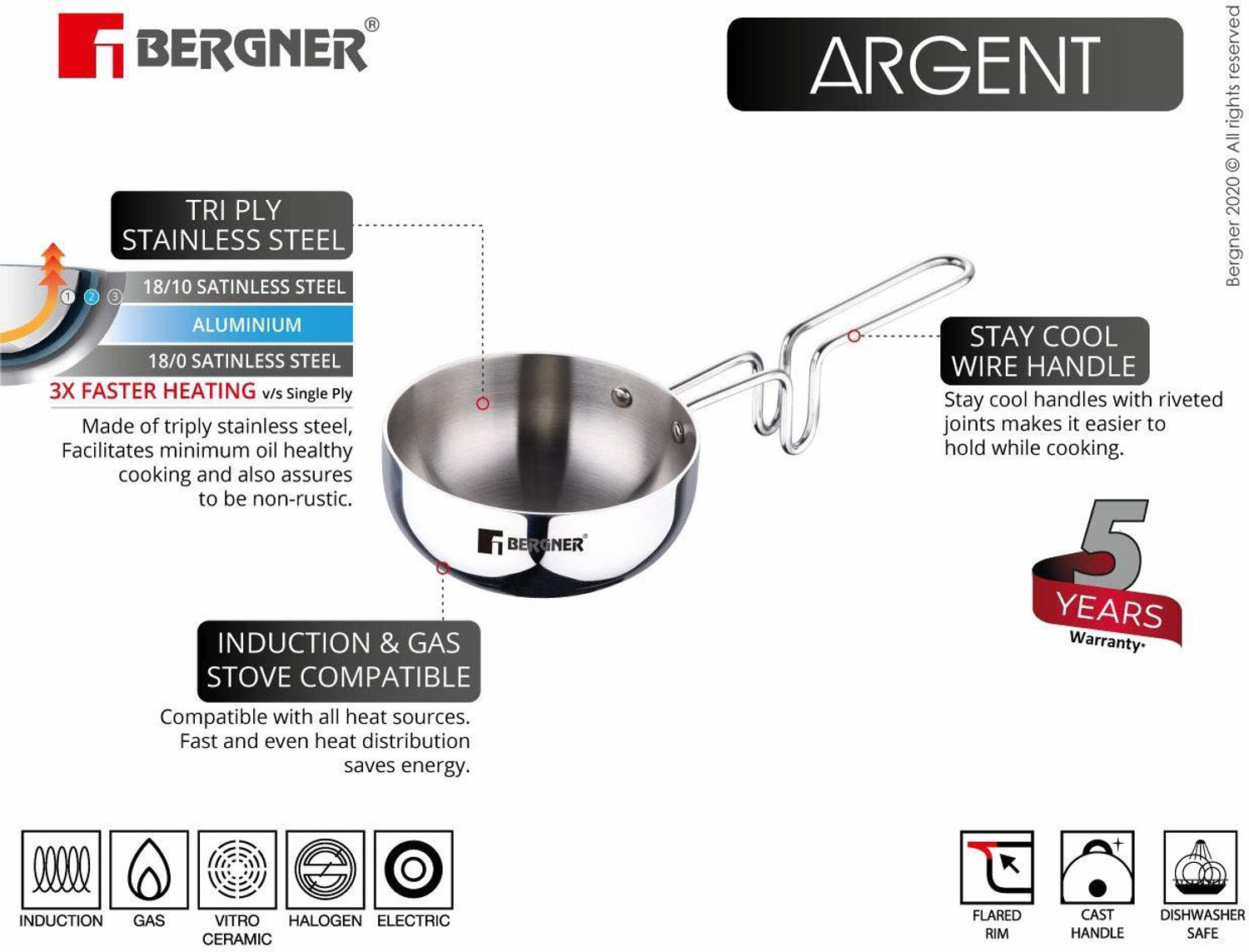 Image of BERGNER Argent Tadka Pan 12 cm diameter with Lid 0.5 L capacity