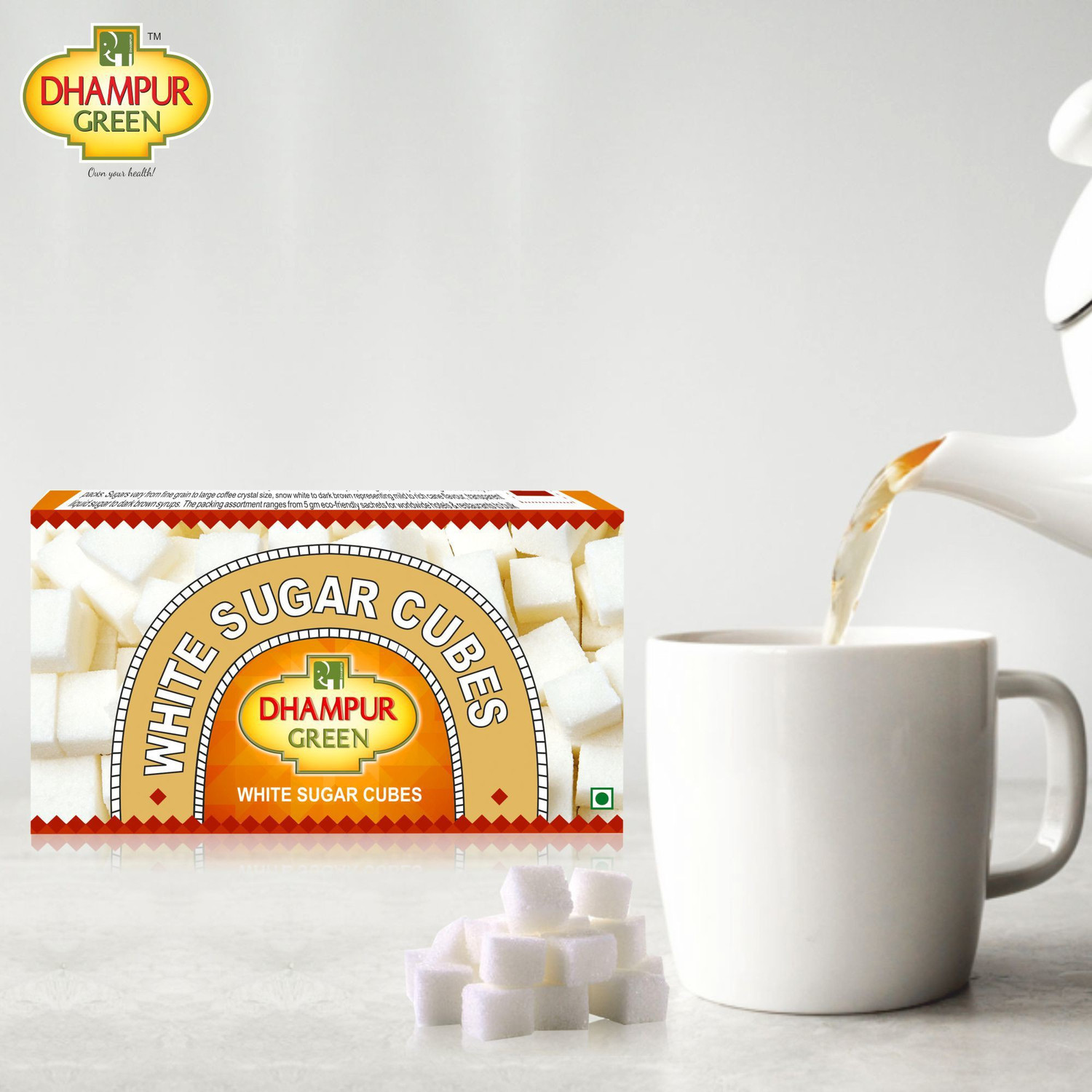 Image of DHAMPUR GREEN White Sugar Cubes 500g Natural Table White Sugar