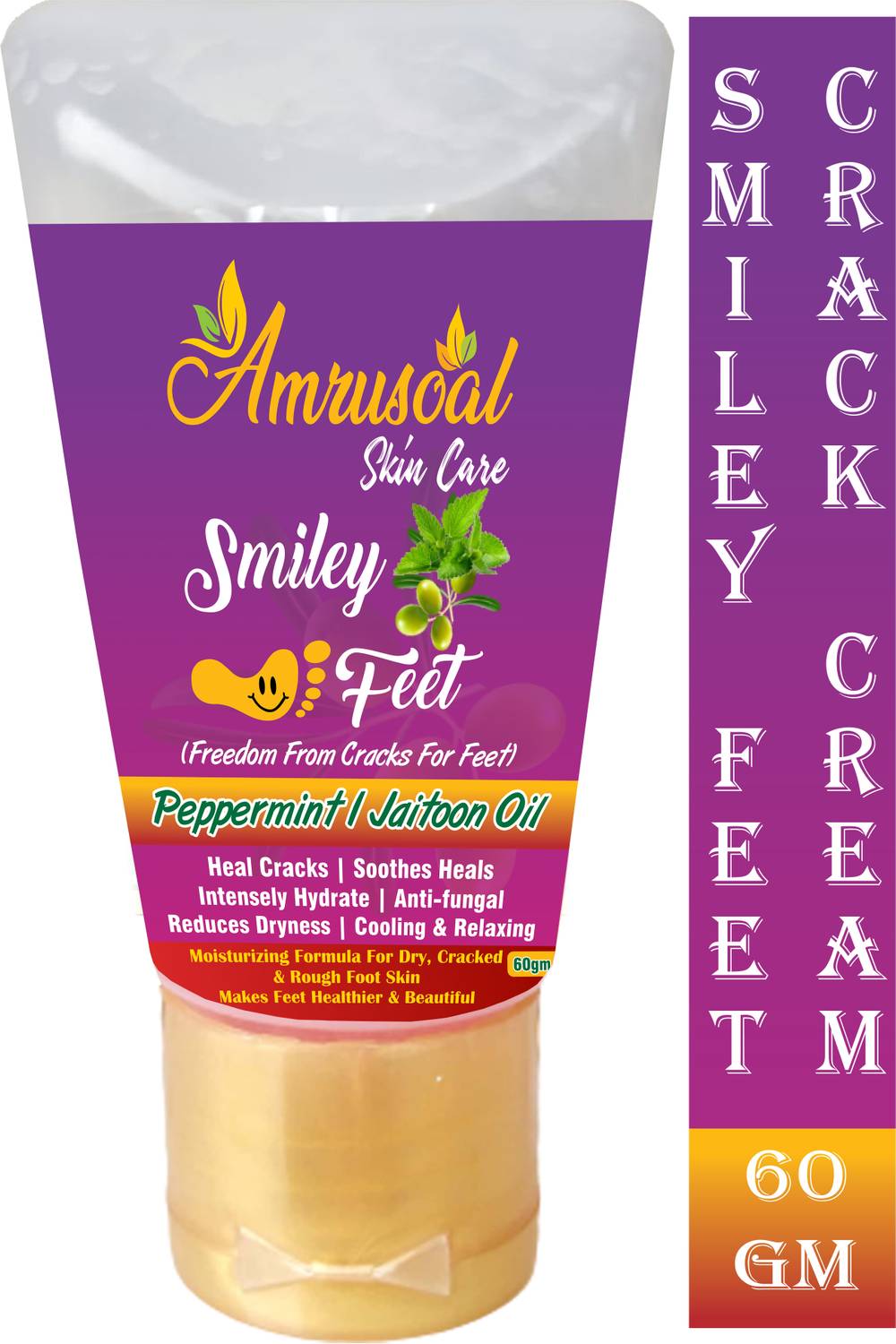 AMRUSOAL Smiley Feet Crack Cream for Cooling & Relaxing | Smooth | Anti fungal | Reduce Dryness | Heel Repair Foot Cream