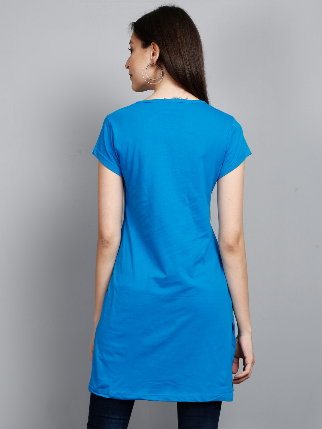 Image of Fleximaa Casual Short Sleeve Printed Women Dark Blue, Blue Top