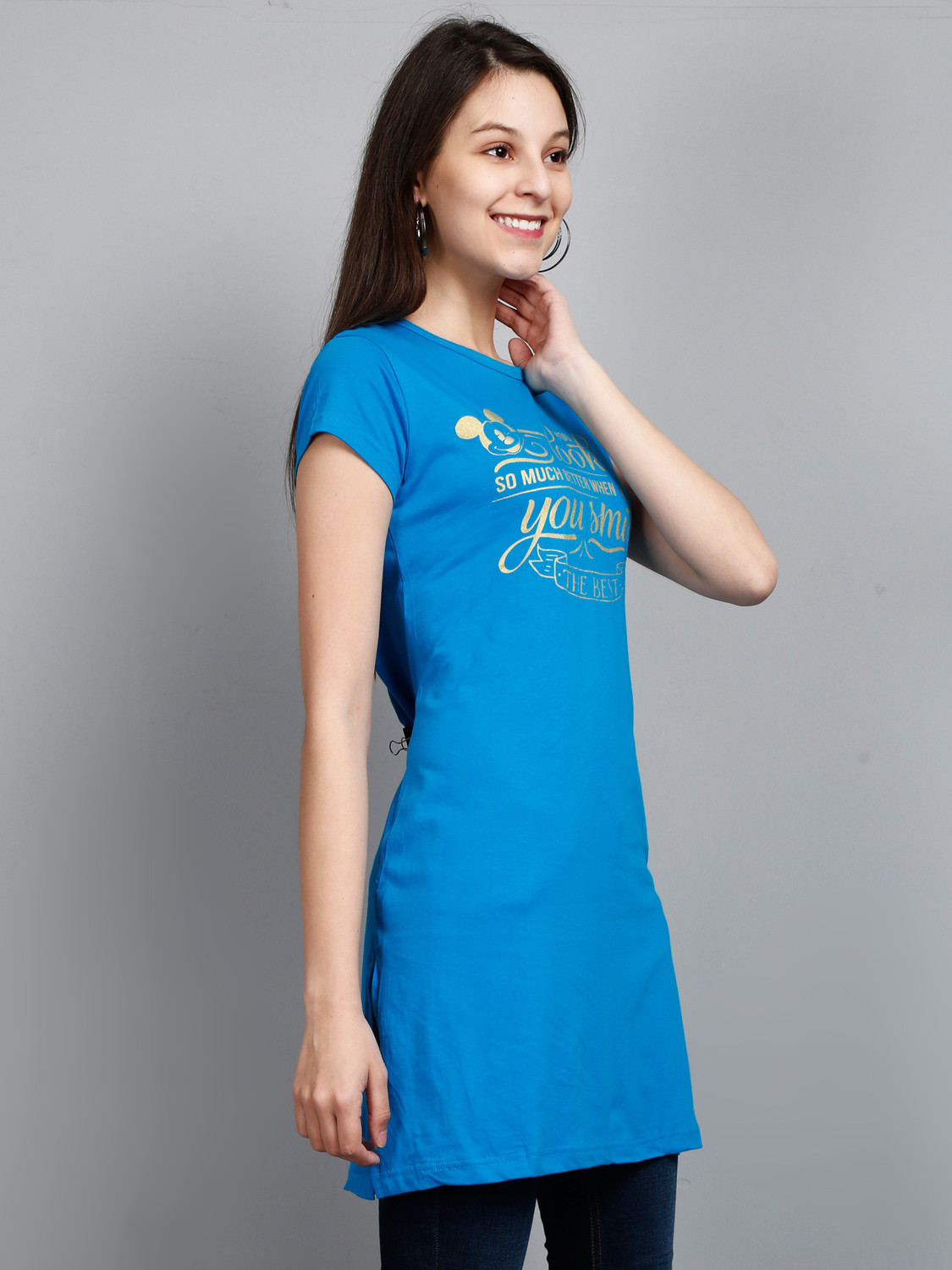 Image of Fleximaa Casual Short Sleeve Printed Women Dark Blue, Blue Top