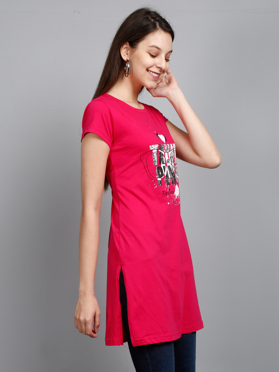 Image of Fleximaa Casual Short Sleeve Printed Women Green, Pink Top