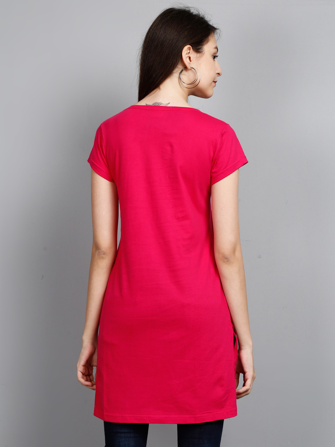 Image of Fleximaa Casual Short Sleeve Printed Women Pink, Black Top