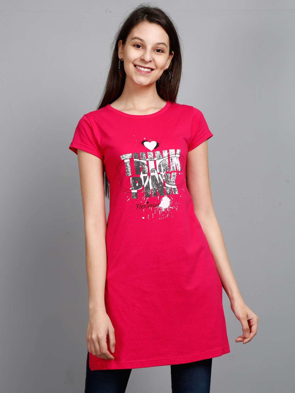 Image of Fleximaa Casual Short Sleeve Printed Women Green, Pink Top