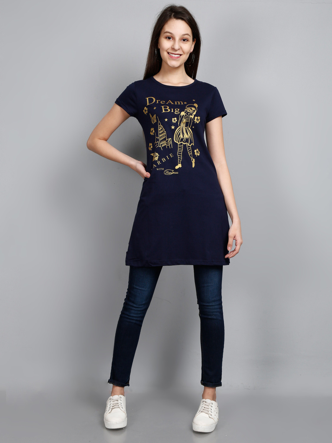 Image of Fleximaa Casual Regular Sleeve Printed Women Dark Blue Top