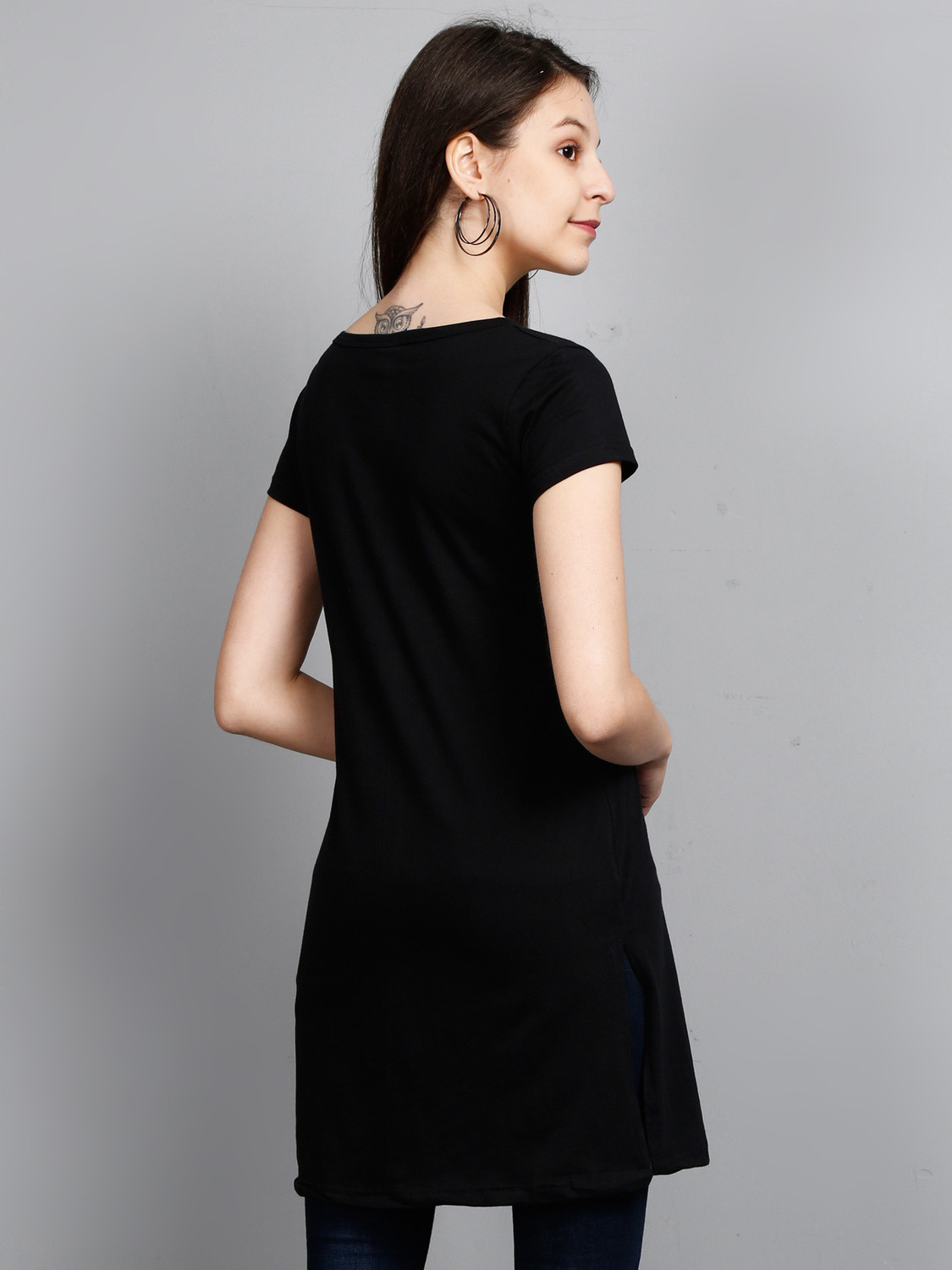 Image of Fleximaa Casual Regular Sleeve Printed Women Black Top