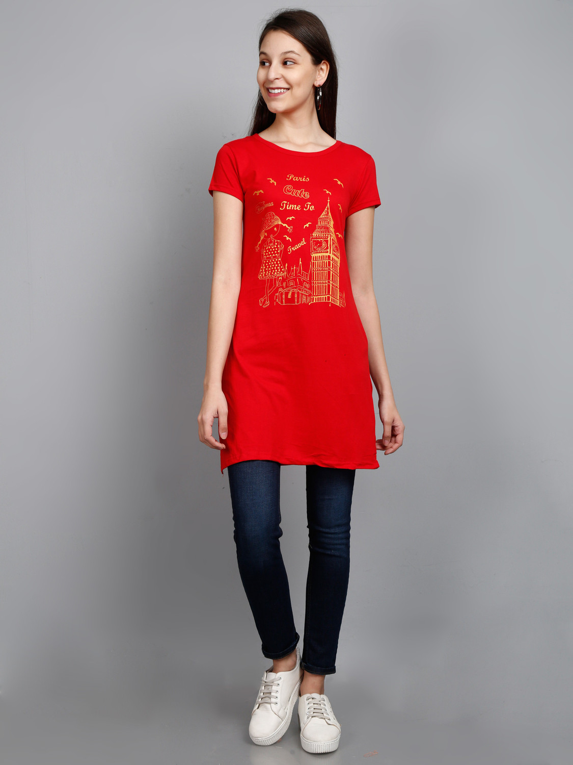 Image of Fleximaa Casual Regular Sleeve Printed Women Red Top