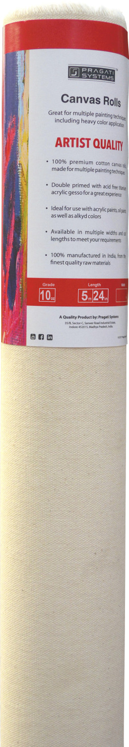 Image of Pragati Systems 'Artist' Series 10 Oz Canvas Roll 24 Inch x 5 Meter Polycotton Medium Grain Canvas Roll (Set of 1)
