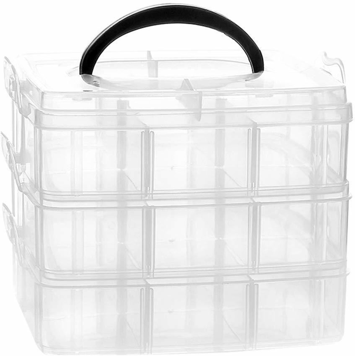 Image of Wishbone 3-Layers 18 Grids Detachable Square Desktop Storage Box Clear Plastic Beads JEWELRY BOX, MEDICINE STORAGE BOX, MACK UP BOX Vanity Box