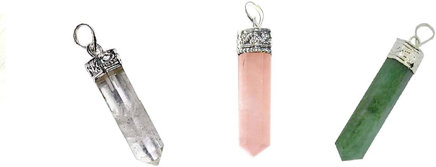 AIR9999 Natural Clear Quartz Rose Quartz Green Aventurine Crystals Pencil Shaped Pendants for Men and Women Quartz Crystal Pendant