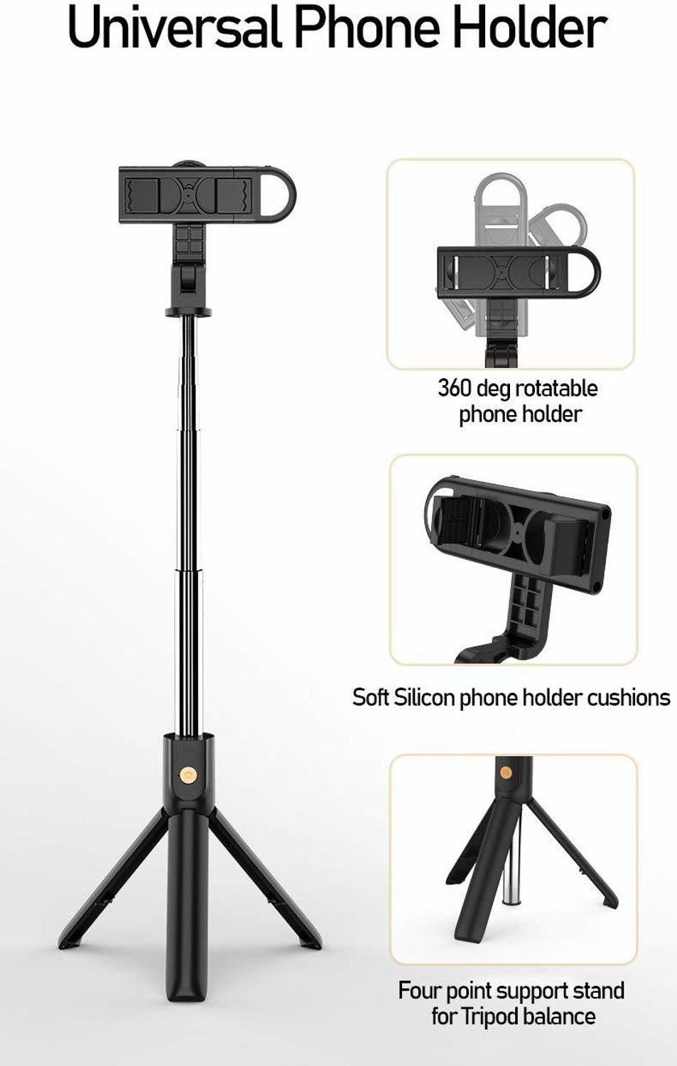 Image of Planetoid High Quality 3in1 Selfie Stick Wireless Bluetooth Selfie with Remote Shutter Tripod