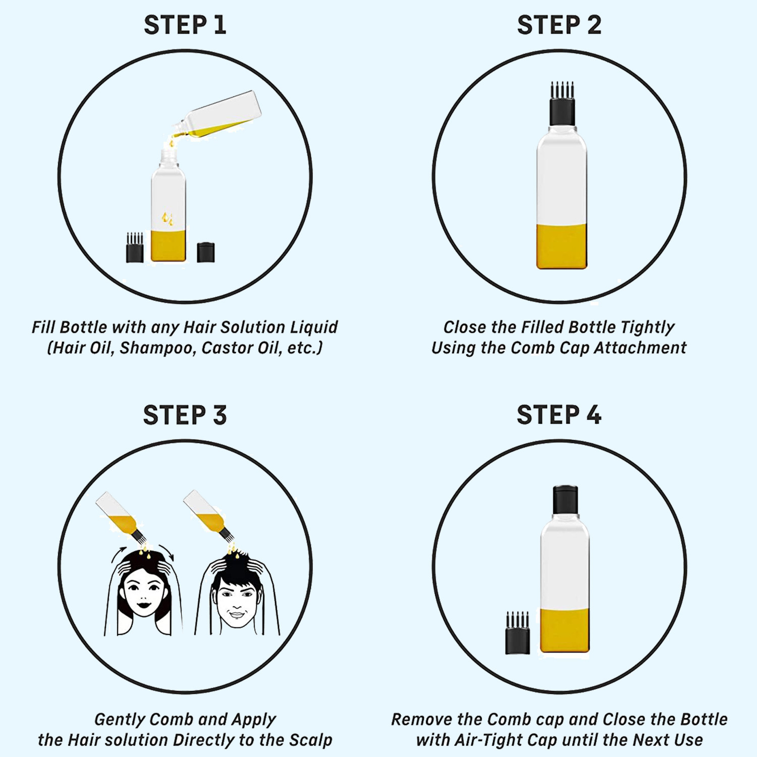 Image of Vreeny Hair Root Applicator Bottle with Comb Cap for Applying Hair Oil, Shampoo and Medicine
