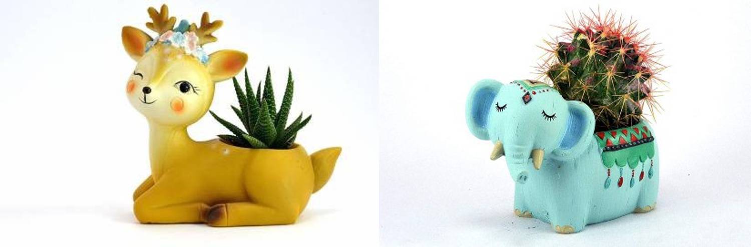 ARTSENSE Cute Combo Pack of Elephant and Deer , Trendy and Succulent , Unique and Stylish Resin Pot, For Office/Car/Desk/Table Decor , Beautiful Handwork Skilled Work (Without Planter) Plant Container Set