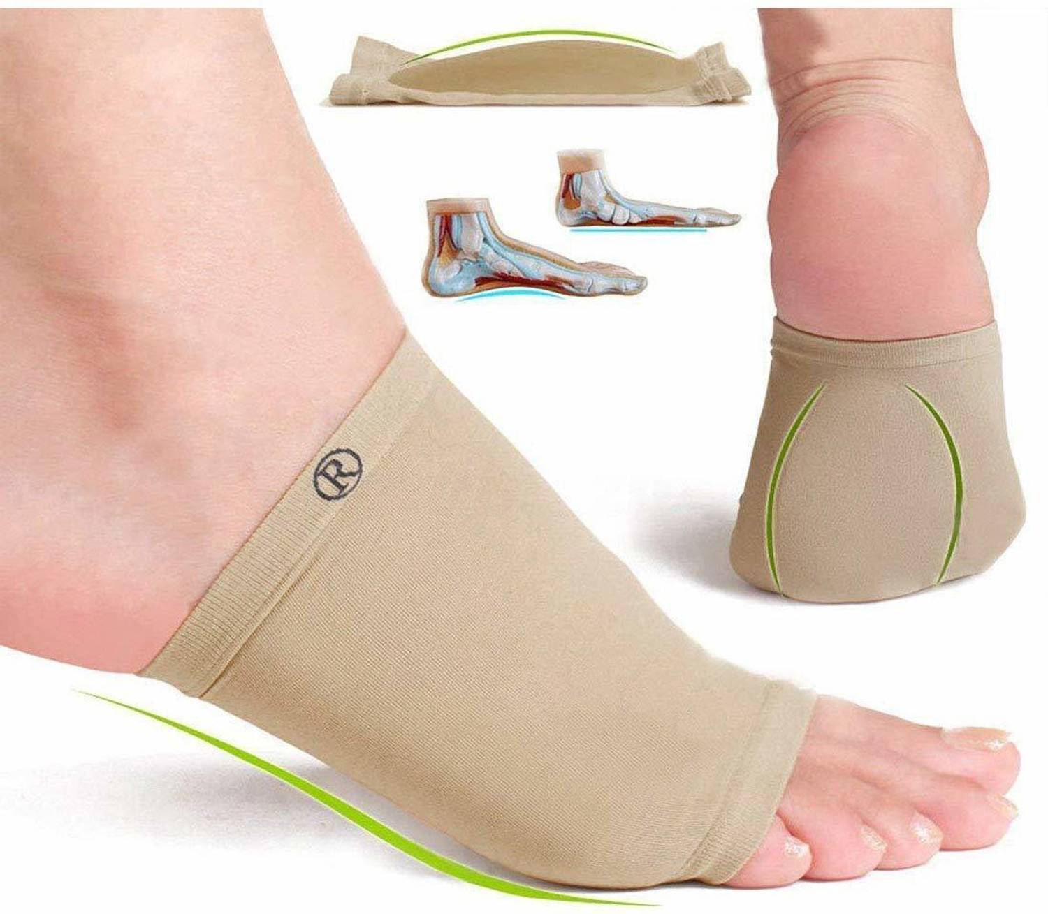 Bold and Wide Unisex Flat Arch Support Socks Sleeves Pad For Foot Pain Relief (Beige) Foot Support