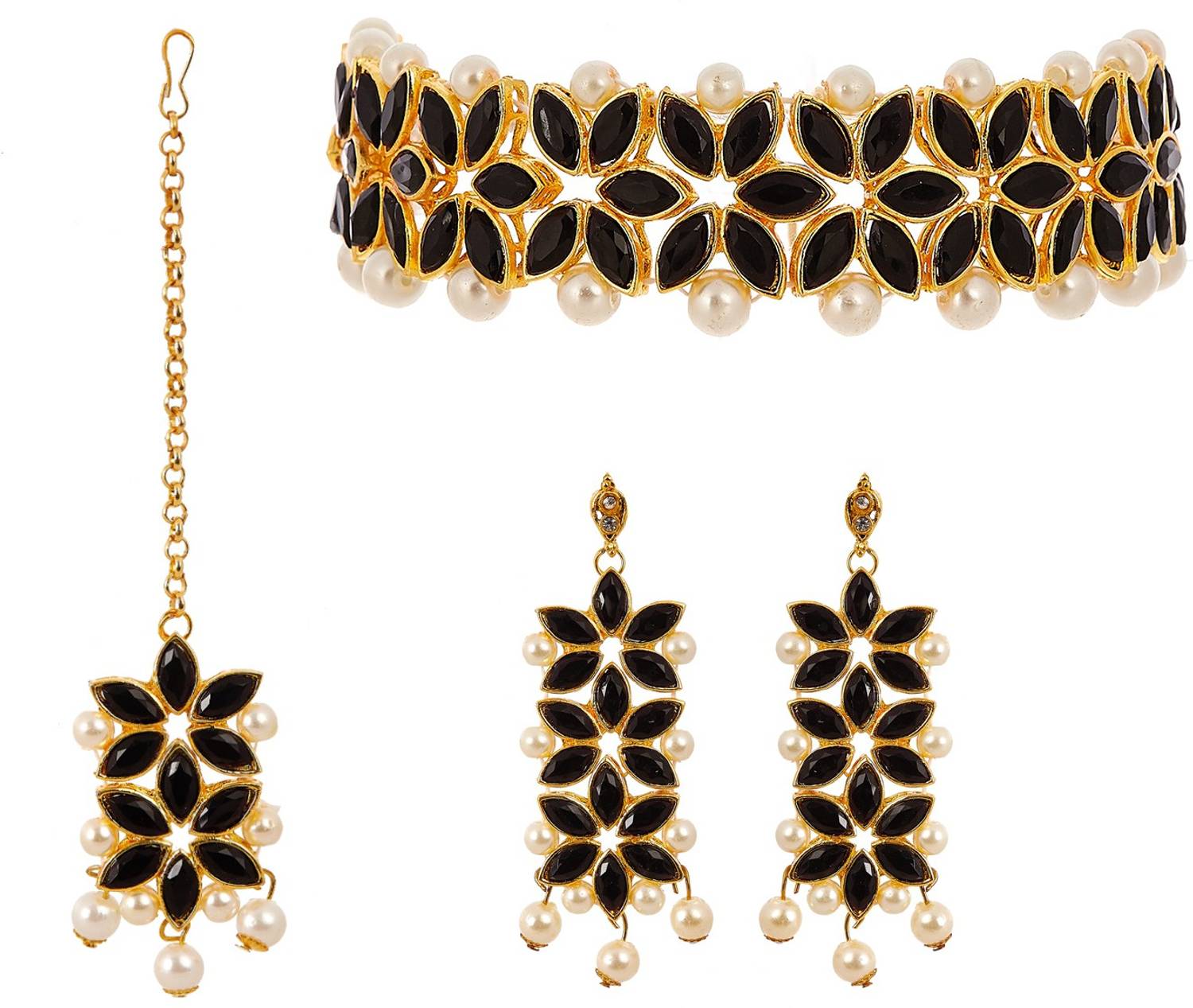 Aazeen Brass Gold-plated Black Jewellery Set