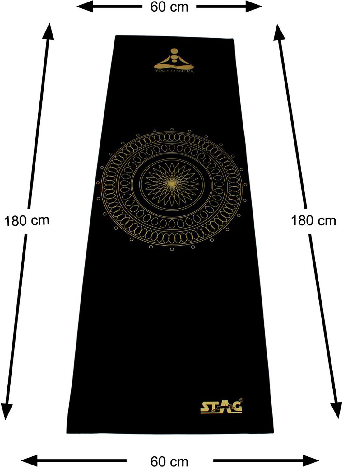 Image of STAG YOGA MANTRA PRINTED MAT WITH BAG 180CM X 60CM Gold, Black 4 mm Yoga Mat